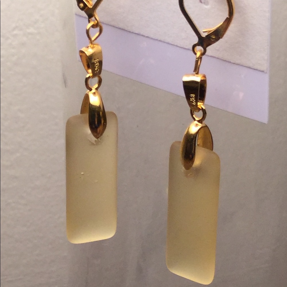 18K Gold Plated Frosted Sea Glass Earrings
